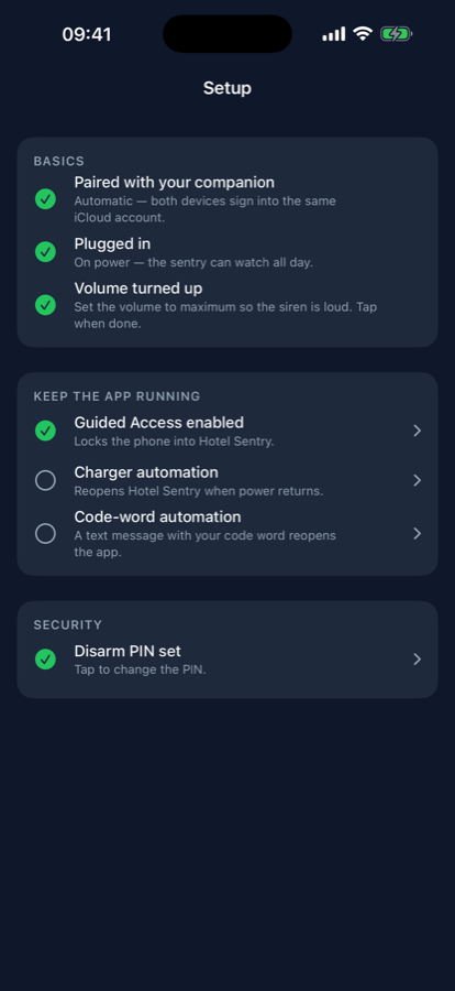 Setup checklist